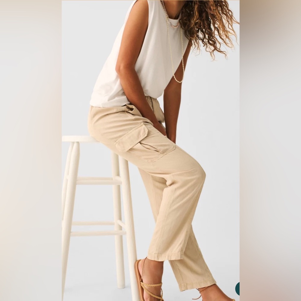 NWT FAHERTY Arlie Day Cargo Pant Linen Soft Blend In Safari Beige Size S $148
